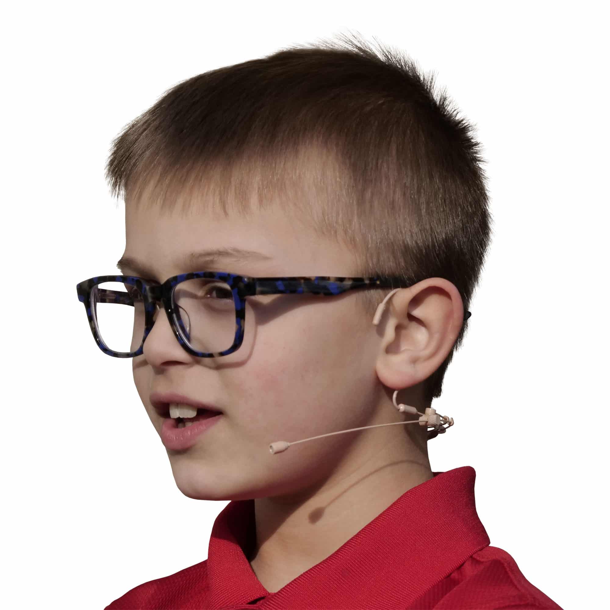 Dual Ear fully adjustable headset microphone with foldable ear hooks on young Child