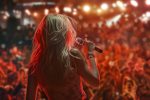 Female singing into a wireless mic performing live on stage