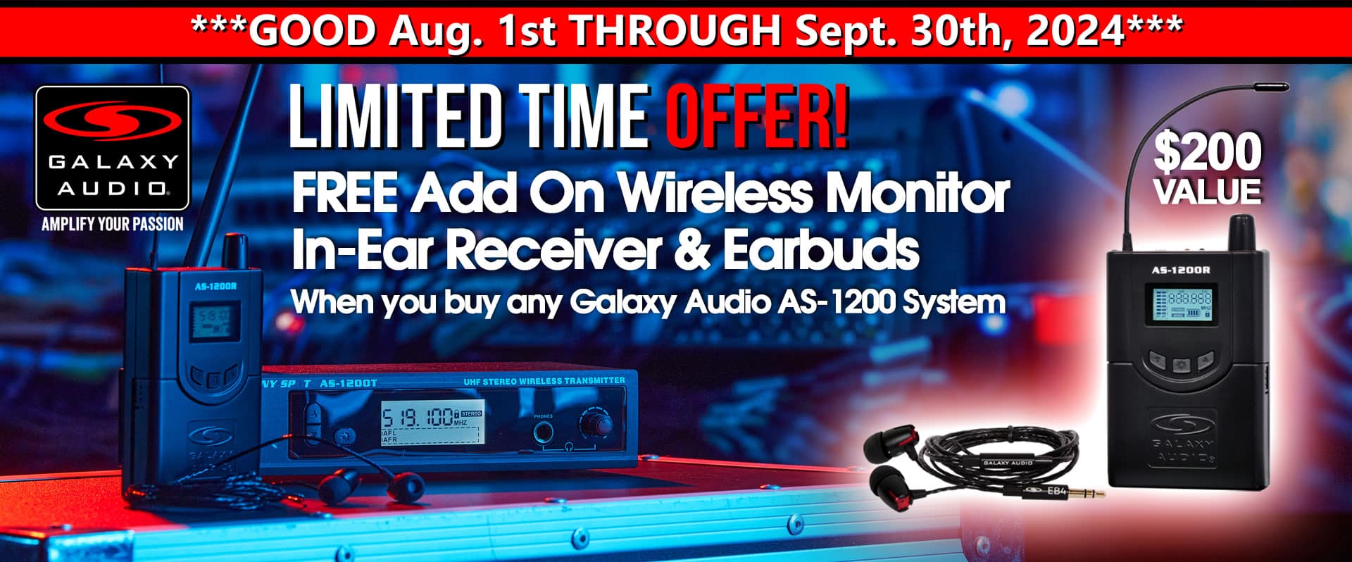 AS-1200 Wireless In-Ear Monitor FREE Receiver and Earbuds Promo Banner Image