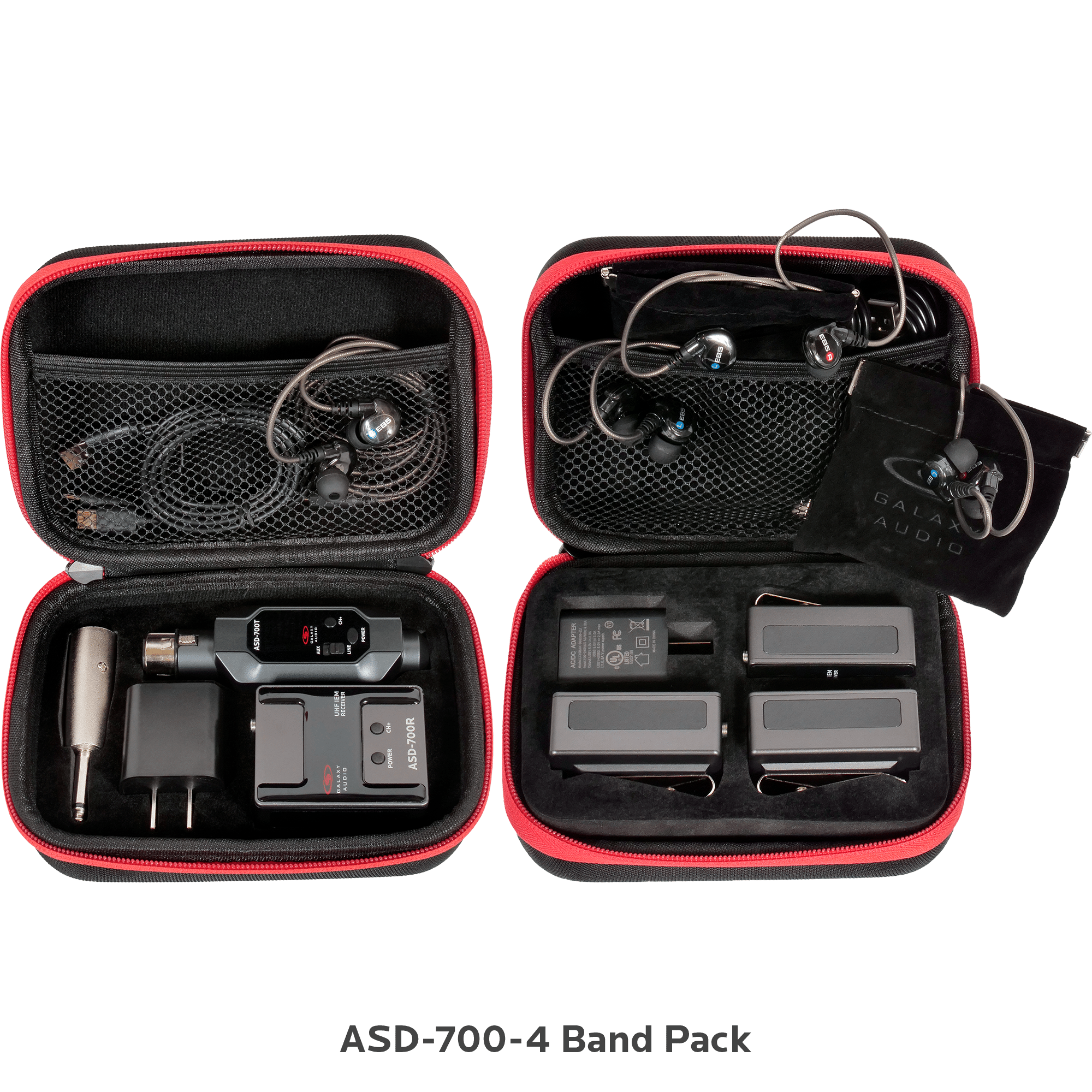 ASD-700-4 Band Pack UHF Wireless In-Ear Monitor System with cases, earbuds, and included accessories.