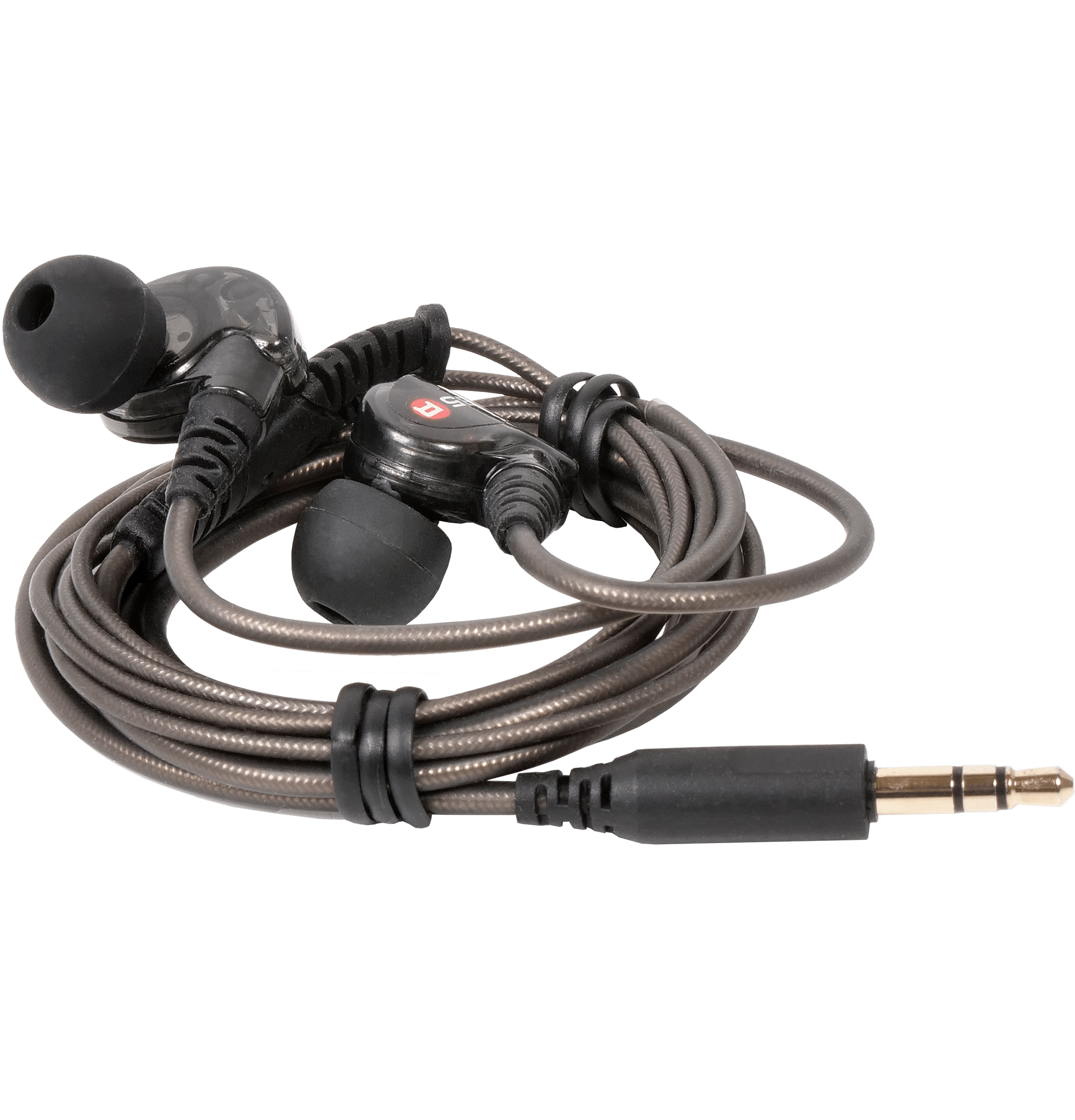 EB5 Stereo Personal Monitoring Earbuds / Earphones coiled on surface