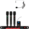 CSL4-HHHS Four-Channel Digital UHF True Diversity Wireless Microphone System.Includes CSL4 QUAD Receiver w/ four independent receivers in a single 1U rackmount chassis, (3) HH48 Handheld Mics & (1) MBP48 Body Pack Transmitters w/ Headset Mic.