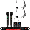 CSL4-HHSS Four-Channel Digital UHF True Diversity Wireless Microphone System. Includes CSL4 QUAD Receiver w/ four independent receivers in a single 1U rackmount chassis, (2) HH48 Handheld Mics & (2) MBP48 Body Pack Transmitters w/ Headset Mics.