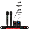 CSL4-HHVV Four-Channel Digital UHF True Diversity Wireless Microphone System. Includes CSL4 QUAD Receiver w/ four independent receivers in a single 1U rackmount chassis, (2) HH48 Handheld Mics & (2) MBP48 Body Pack Transmitters w/ Lavaliers.