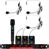 CSL4-HSSS Four-Channel Digital UHF True Diversity Wireless Microphone System. Includes CSL4 QUAD Receiver w/ four independent receivers in a single 1U rackmount chassis, (1) HH48 Handheld Mic & (3) MBP48 Body Pack Transmitters w/ headset Mics.