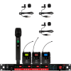CSL4-HVVV Four-Channel Digital UHF True Diversity Wireless Microphone System. Includes CSL4 QUAD Receiver w/ four independent receivers in a single 1U rackmount chassis, (1) HH48 Handheld Mic & (3) MBP48 Body Pack Transmitters w/ Lavaliers.