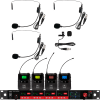 CSL4-SSSV Four-Channel Digital UHF True Diversity Wireless Microphone System. Includes CSL4 QUAD Receiver w/ four independent receivers in a single 1U rackmount chassis, (3) MBP48 Body Pack Transmitters w/ Headset Mics, & (1) MBP48 Body Pack Transmitter w/ Lavalier.